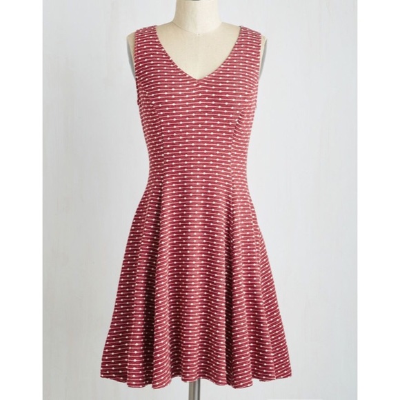 Modcloth Dresses & Skirts - Red Sleeveless Skater Dress with White Detail